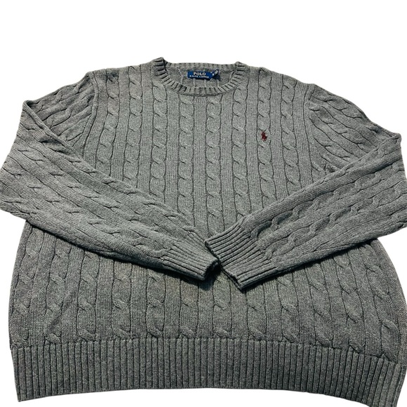 Polo Ralph Lauren Cotton Crewneck Gray Cable Knit Sweater XL